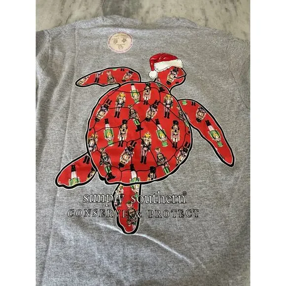 Simply Southern Gray Turtle Tracker Christmas Holiday Tee Shirt Size Small - Picture 5 of 9